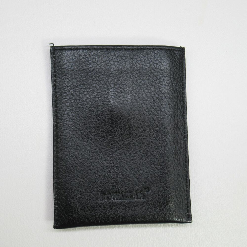Rowallan Credit Card Case Wallet Unisex Mini Black Pebble Leather Pull Tab